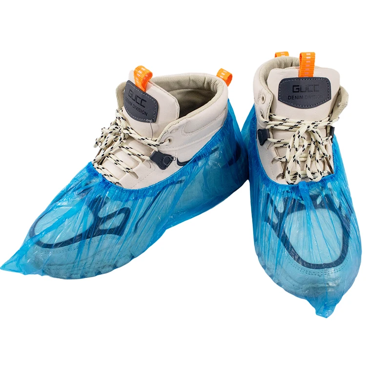waterproof protective plastic pe disposable elastic blue non skid shoe cover for automatic shoe cover dispenser