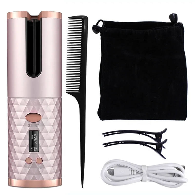 Hair Styling Tool Automatic Ceramic Magic Wand Curl Hair Mini USB Rechargeable Rotating Hair Curler 5000mAh Power Bank Function