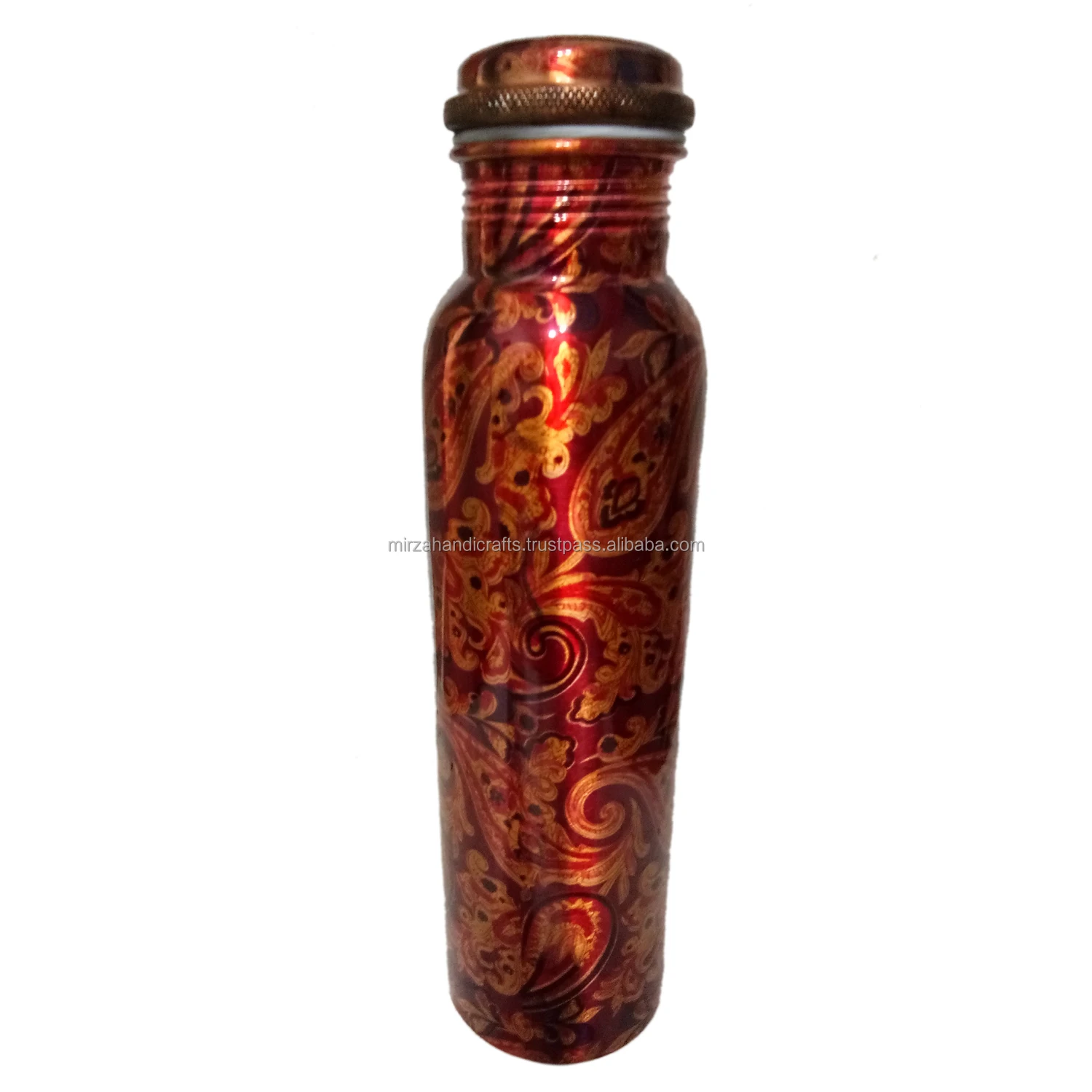 Elegant Pure Copper Heat Printed Bottle With 2 Copper glass and flower Design set of 3 Pieces Made of high quality