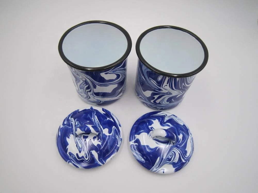 Enamel Swirl Canister Storage Canister With Lid