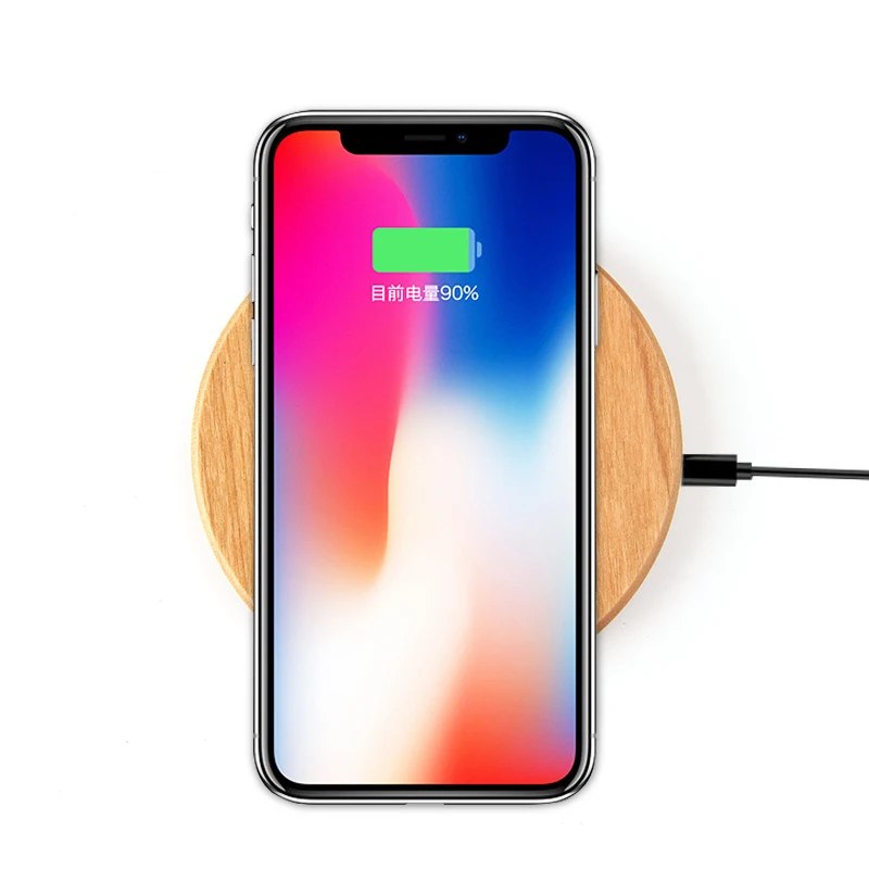 New Round Shape Real Wooden Qi Portable Wireless Charger For Smart Phone