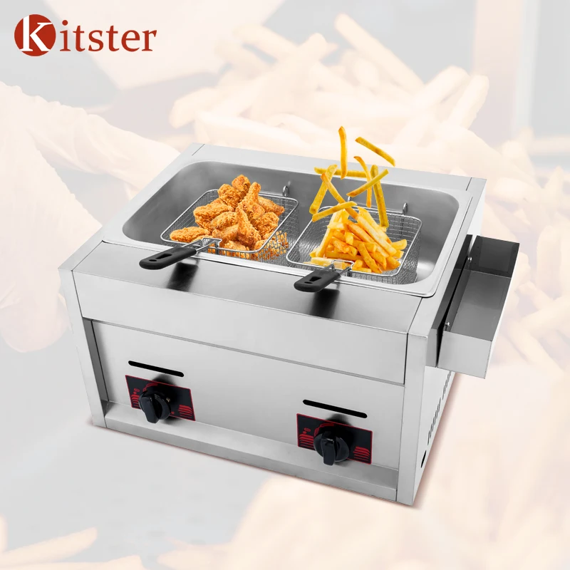 12L Kitchen Restaurant Commercial Benchtop Gas Griddle With Gas Fryer Cooks Deep Chicken Chips Fish Fryer Machine Gas
