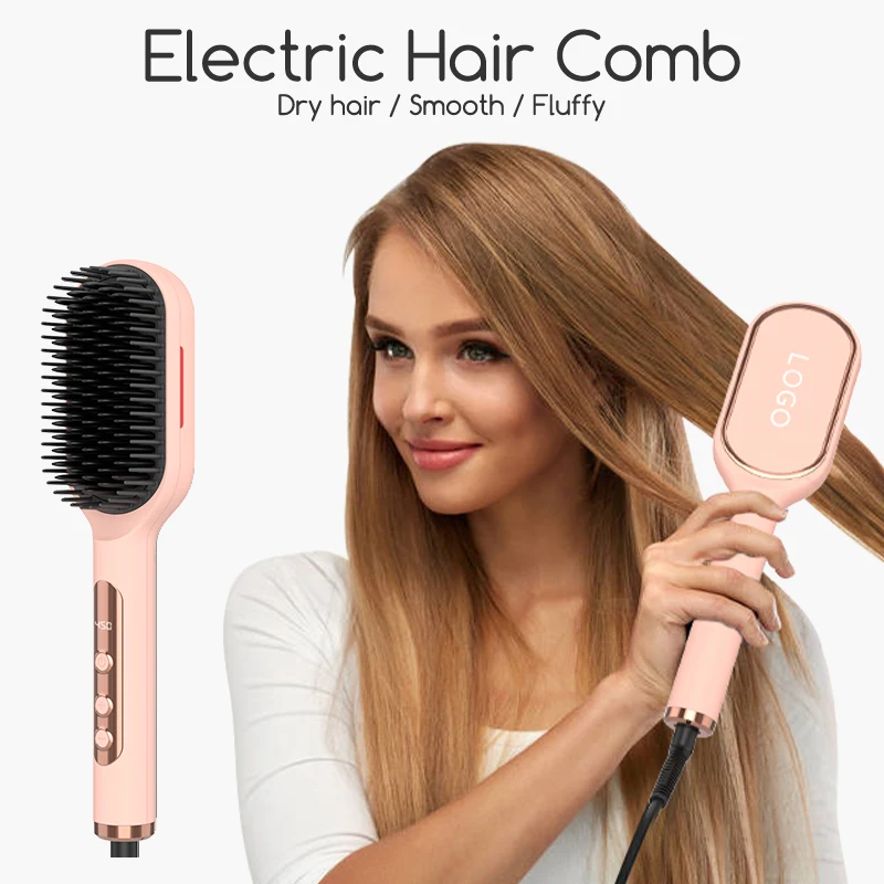2 In 1 Professional Ionic Infrared Hair Straightener Brush Straight Electric Comb Hair Straightening Brush Hair Styling Tools