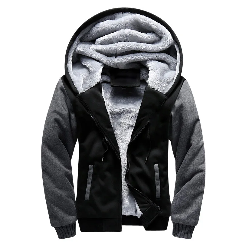 Mens Casual Fashion Active Jersey Slim Fit Pull Zip Outdoor Warm Fleece Winter Hoodie Jacket
