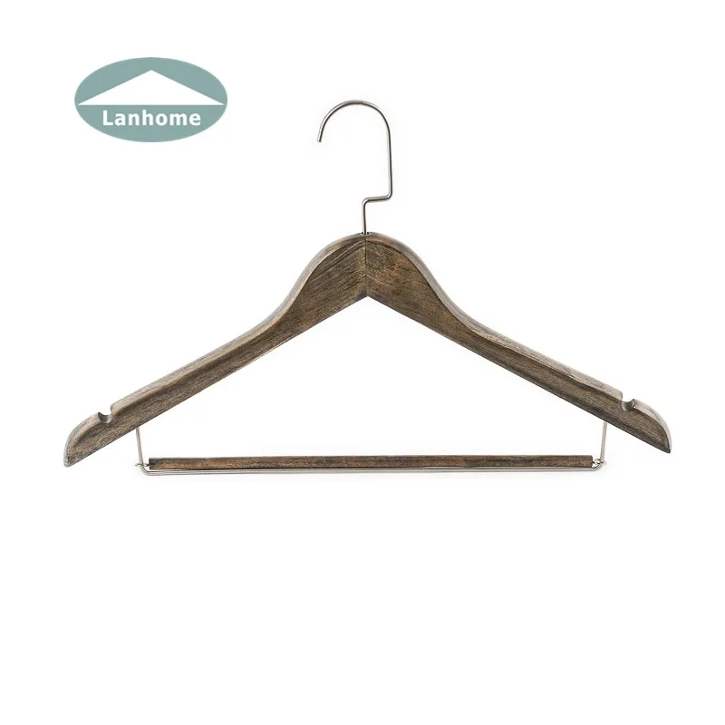 Wholesale Premium Vintage Color Solid Wooden Suit Hangers Machine With Adjustable Metal Clips
