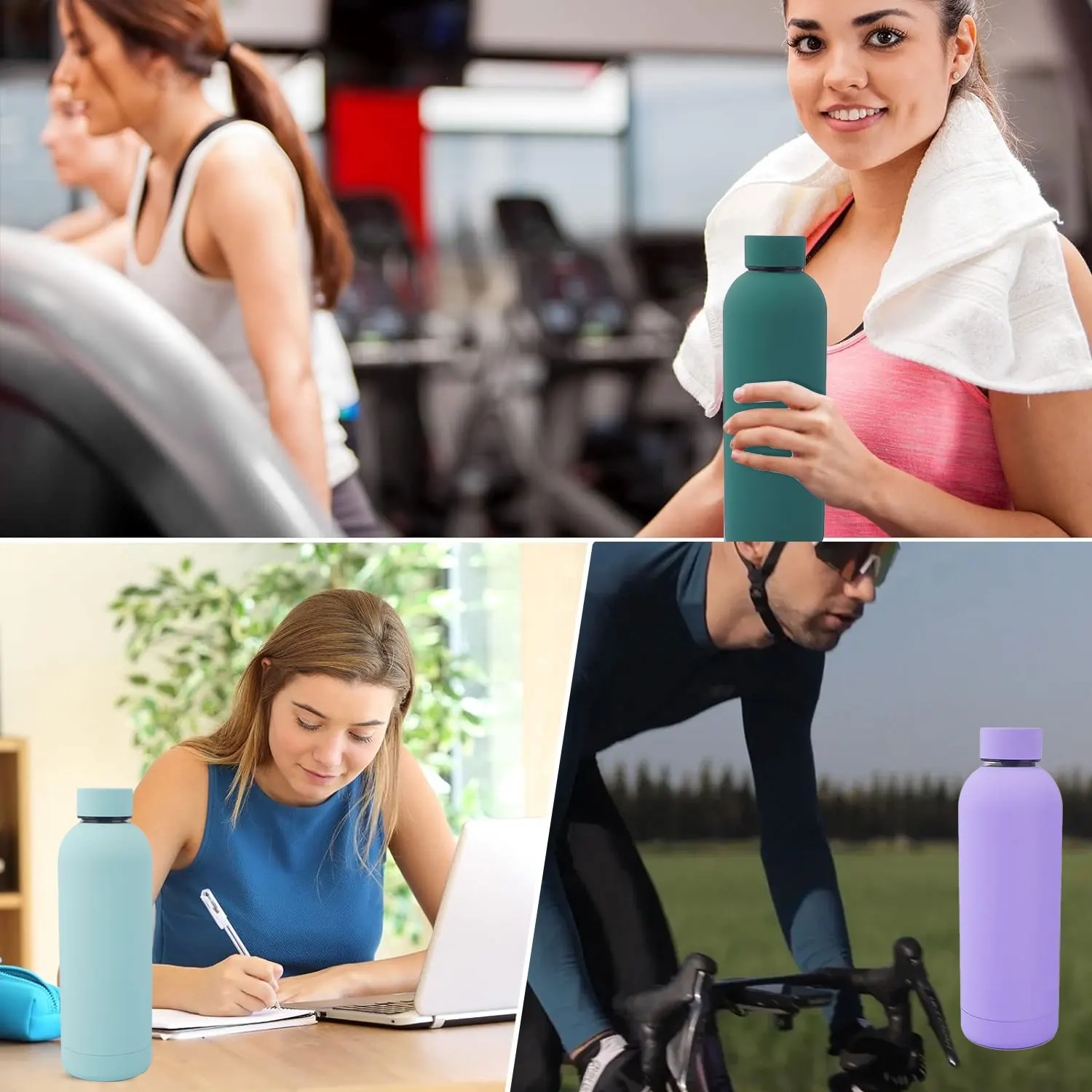 Stock  500ML Double Wall  Sport Small Mouth Rubber Coated Insulated Stainless Steel Water Bottle  Vacuum Flask