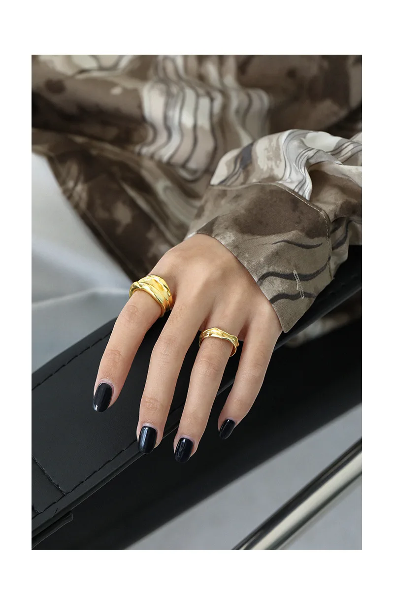 Newest 925 Sterling Silver Irregular Folds Fashion Jewelry Rings Unique Chunky Smart Ring Texture Adjustable Rings For Girls