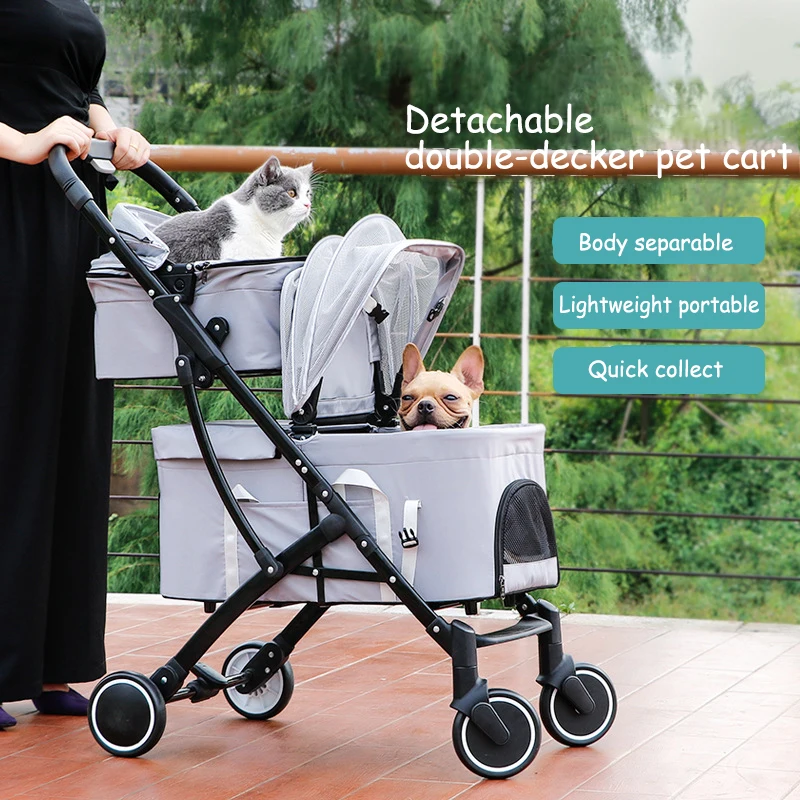 Pet Twin Double Stroller Cat Dog Foldable 4-Wheel Travel Carrier