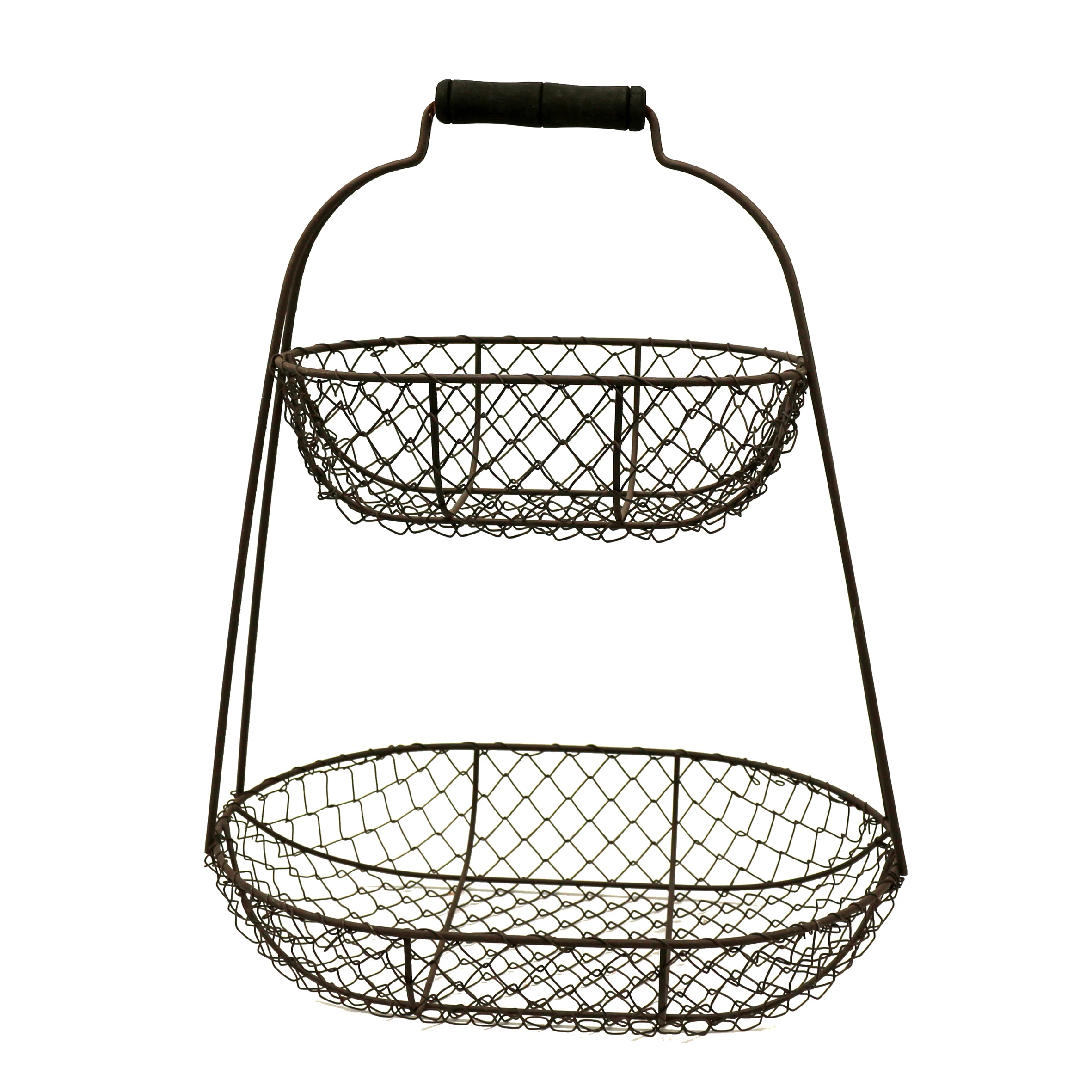 
Rustic Chicken Wire 2 Tier Fruit Basket Metal Gathering Basket with Handle Country Vintage Style Storage Basket. Rusty, 12-3/4 X 