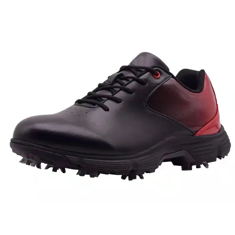 Hot wholesale leather waterproof nail professional high quality winter black men non-slip outdoor golf shoes