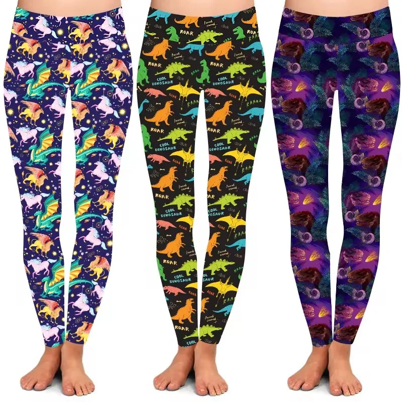 Factory direct sales quality high waist butter soft skeleton bone abstract dinosaur leggings