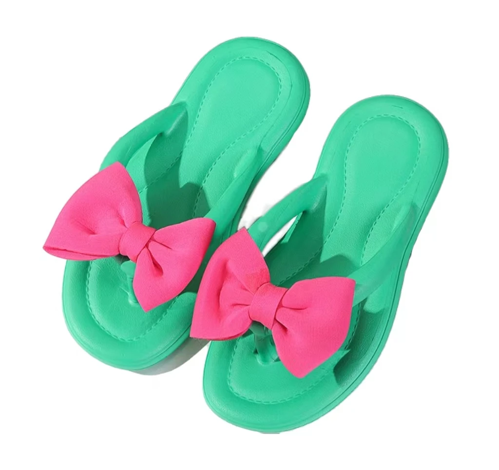 Summer New Bow Ladies Indoor EVA Non-slip Beach Casual Soft Sole Slippers Flip -Flops Outdoor Flat Sandals For Women And Ladies