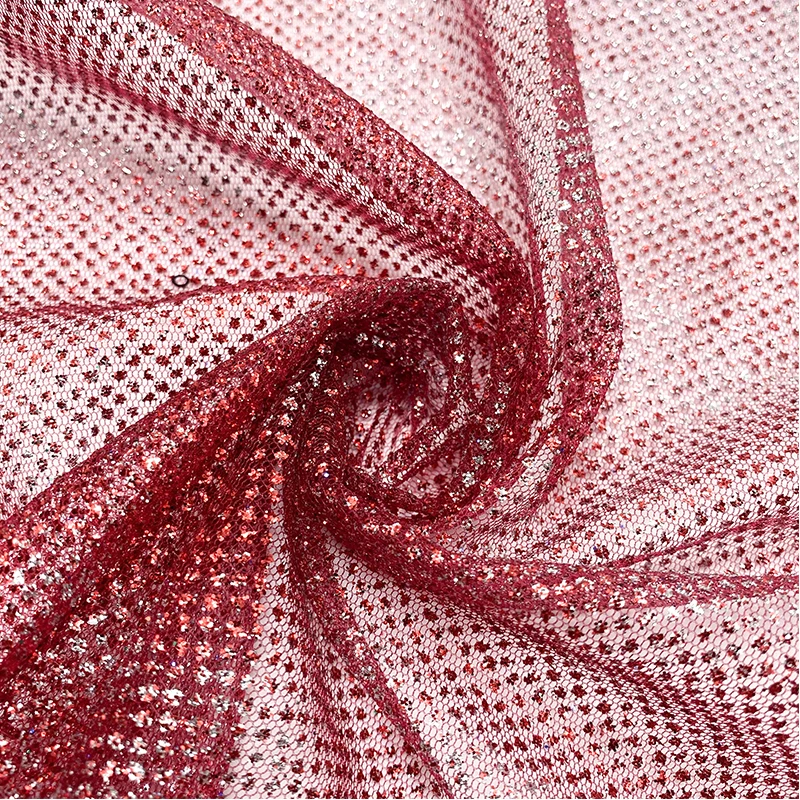 Luxury Sequin Net Shimmering Bling Premium Glitter Red Mesh Fabric Shiny Bridal Lace Fabric Silver Lurex Glitter Wedding Fabric