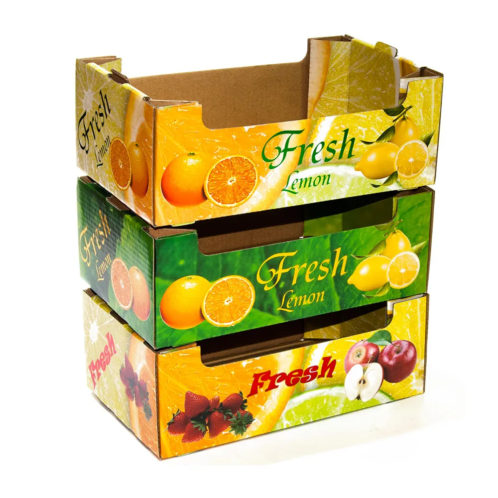 Customized Logo Printed Orange Lemon Retail Box Paper Packaging Corrugated Cardboard Fruit Tray