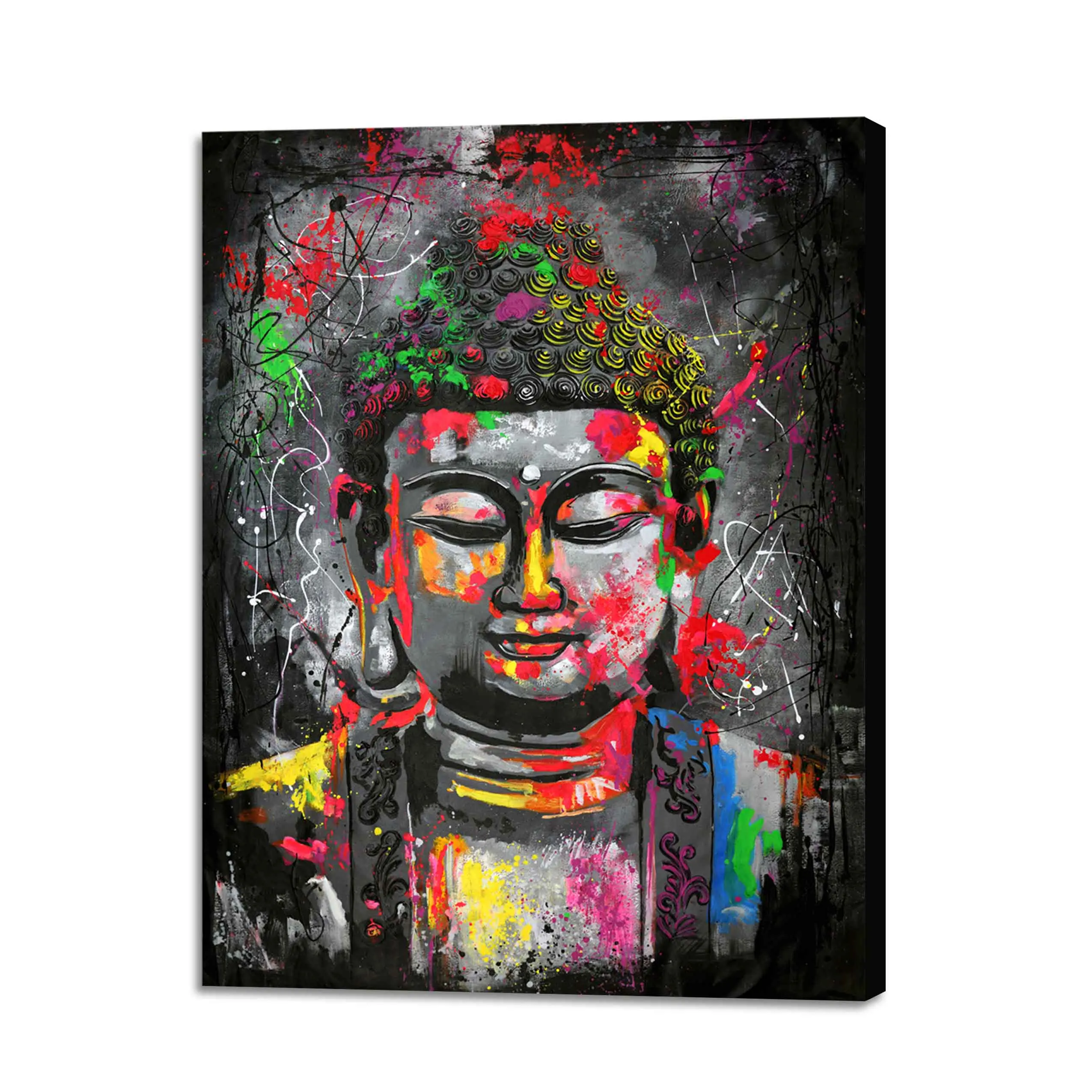 Граффити абстрактная Будда Настенная картина Золотая фольга абстрактный холст искусство Масляная живопись