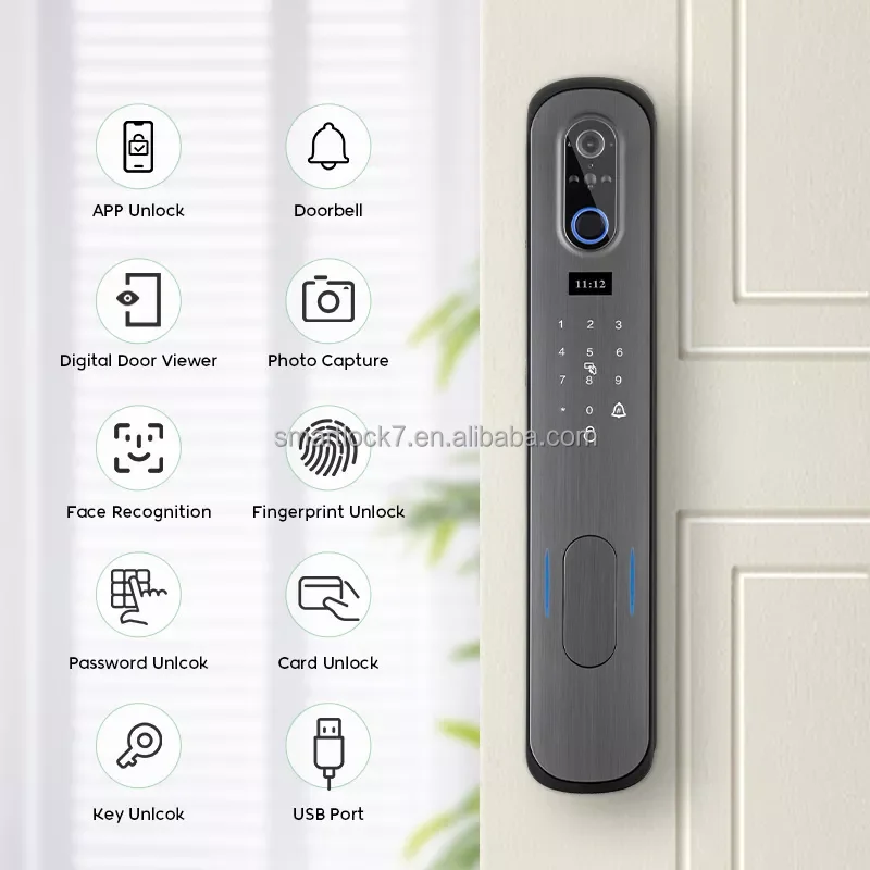 Tuya monitor cylinder lock alarma cerradura inteligente 3D facial  touch  sliding door access lock with CAMERA