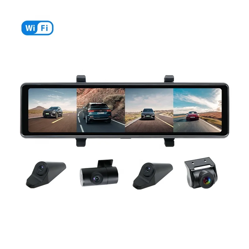 Hot-selling 11.26 inch Car rearview mirror dvr camera video recorder 4ch panoramic 360 dashcam with wifi gps