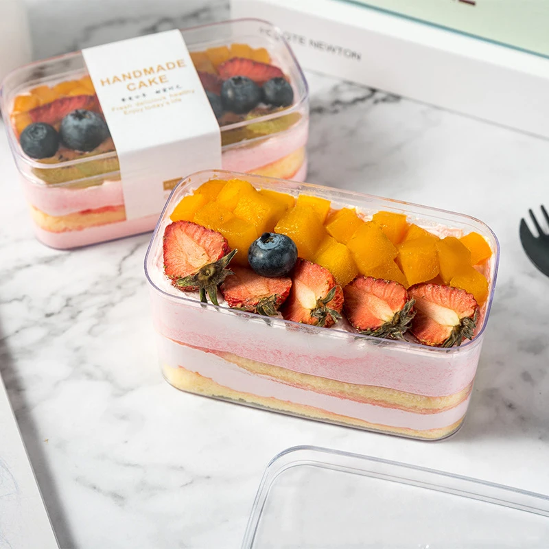 Custom square transparent tiramisu small food cake clear ps packaging plastic boxes with lid