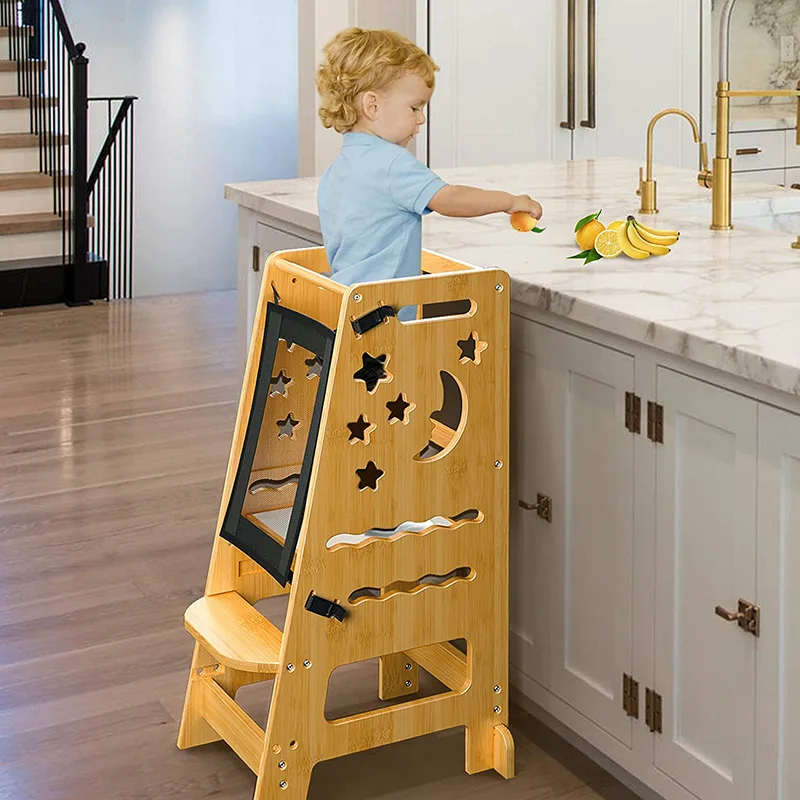 Bamboo Kitchen Step Stool Kids And Toddlers Kids Step Stool Standing Tower Learning Stool For Bathroom Kitchen With Safety Rail