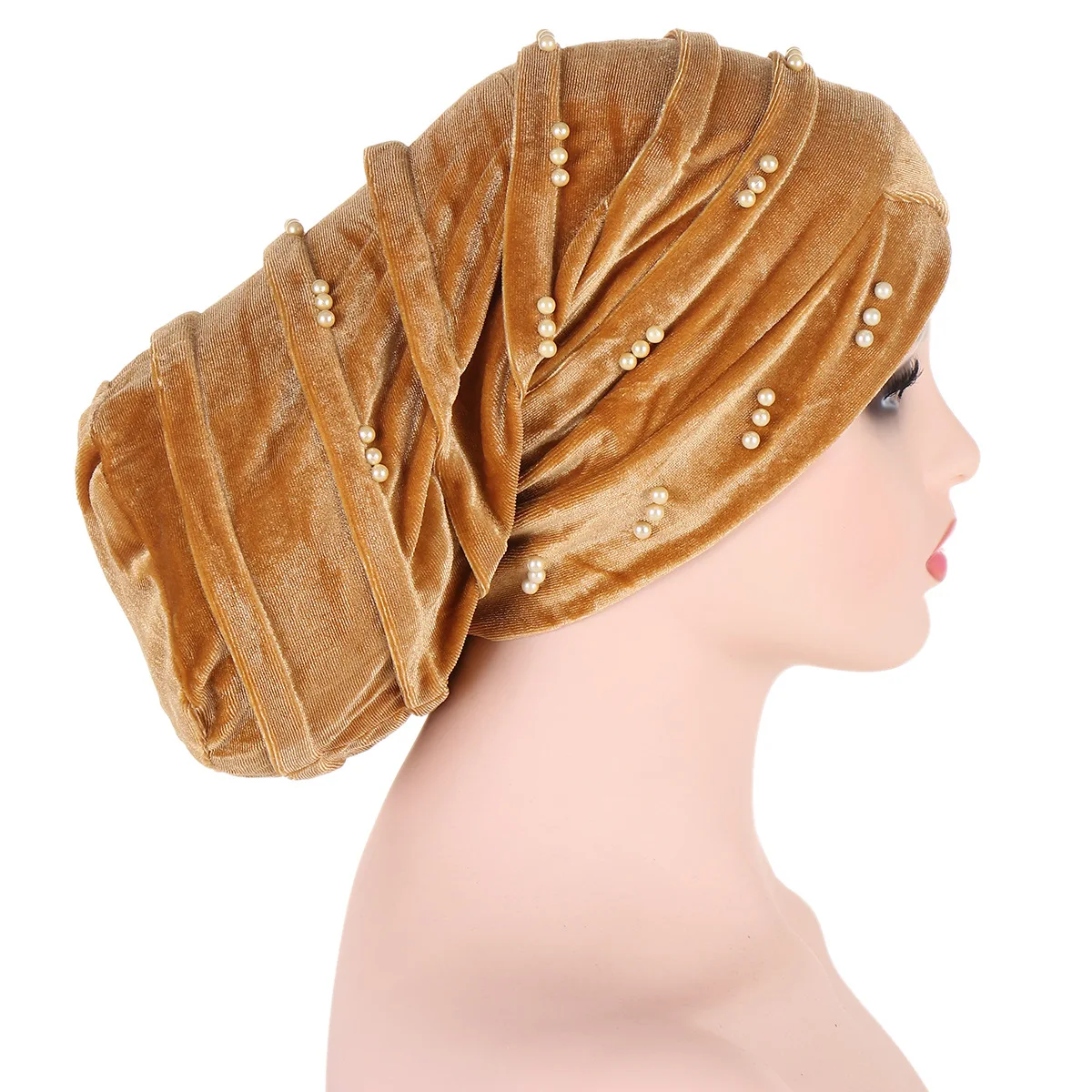 Unisex Custom Velvet Beaded Stretchy Beauty Dreadlock Caps  Muslim Women Turban Long Tail Hat