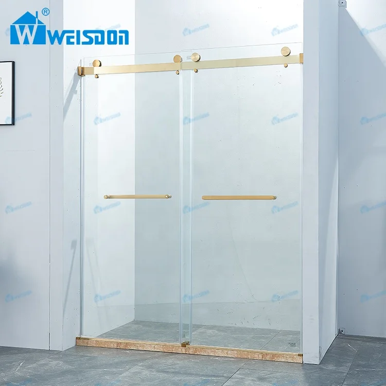 Weisdon Good Quality Stainless Steel Frameless Shower Enclosure Double Sliding Tempered Glass Shower Door
