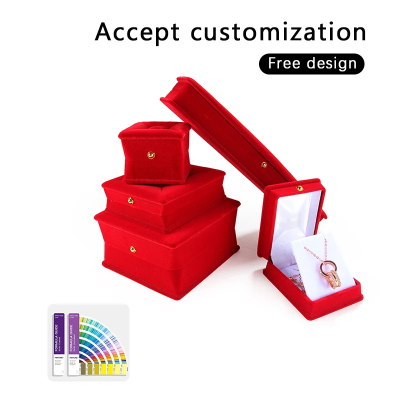 FSD Factory Wholesale Popular Design Red Black color flocking Jewelry box case for bracelet ring earring bangle set gift box
