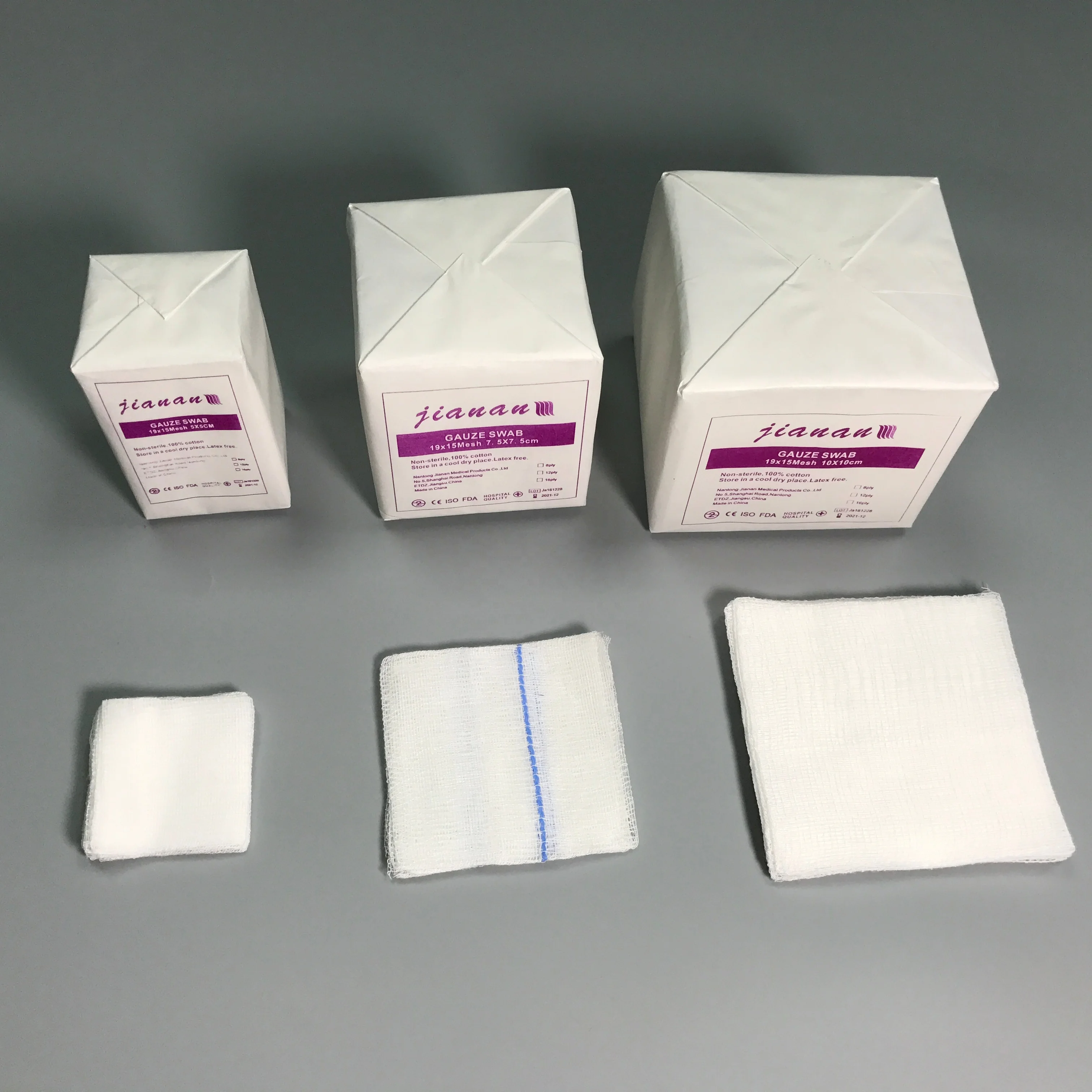100% cotton gauze swabs non-sterile different sizes