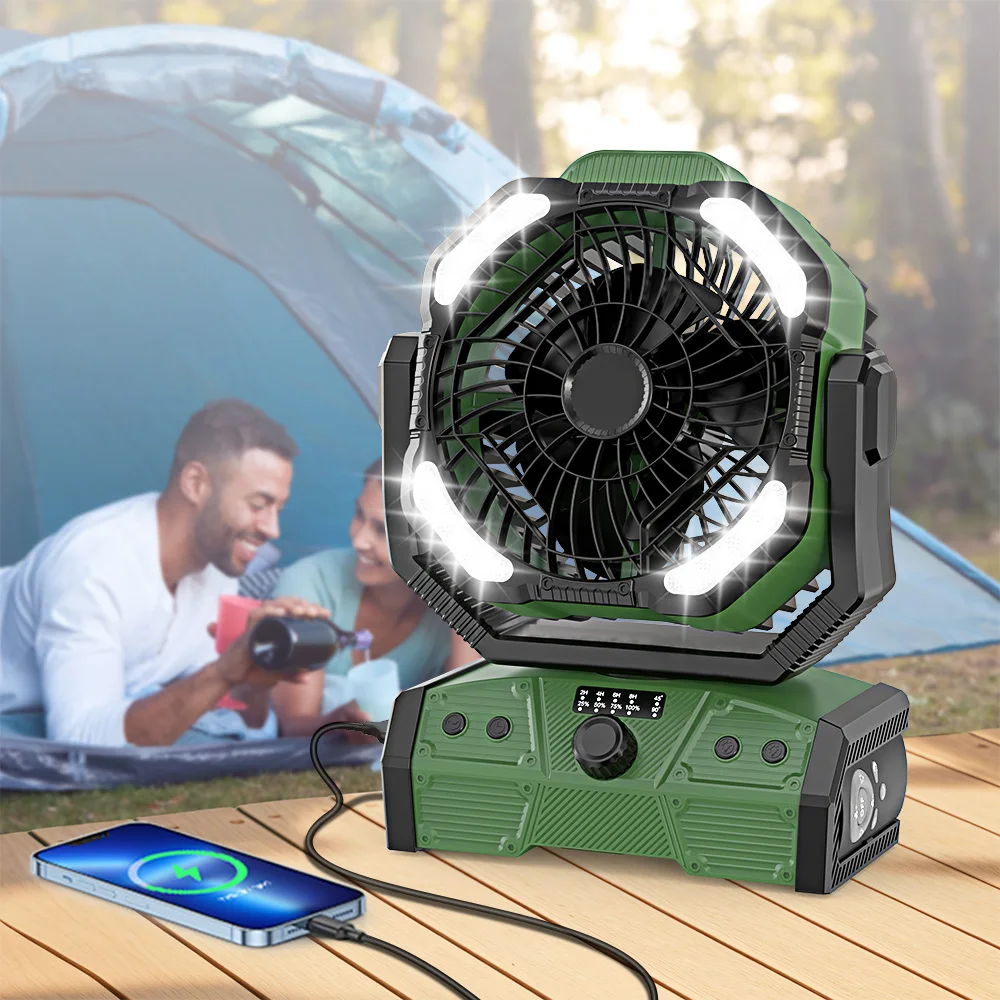 Newest 30000mAh Rechargeable Camping Fan With LED Light Remote Control Tent Portable Table Desk Fan Double Motor Outdoor Fan