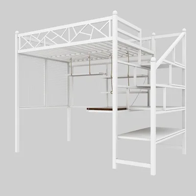 Small apartment apartment loft raised bed multifunctional upper bunk bed wrought iron space loft double bed