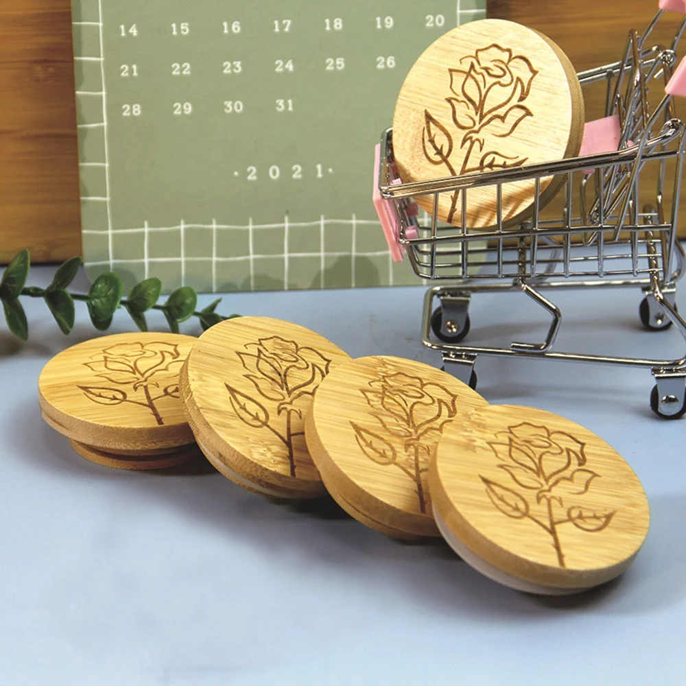 High quality custom logo 67mm diameter natural bamboo mason jar lid with silicone sealing ring
