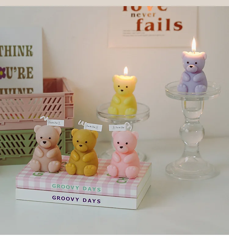 AROMA HOME Colorful Handmade 3D Bear Shaped Carving Aromatherapy Scented Candles For Wedding Home Decor Accessories