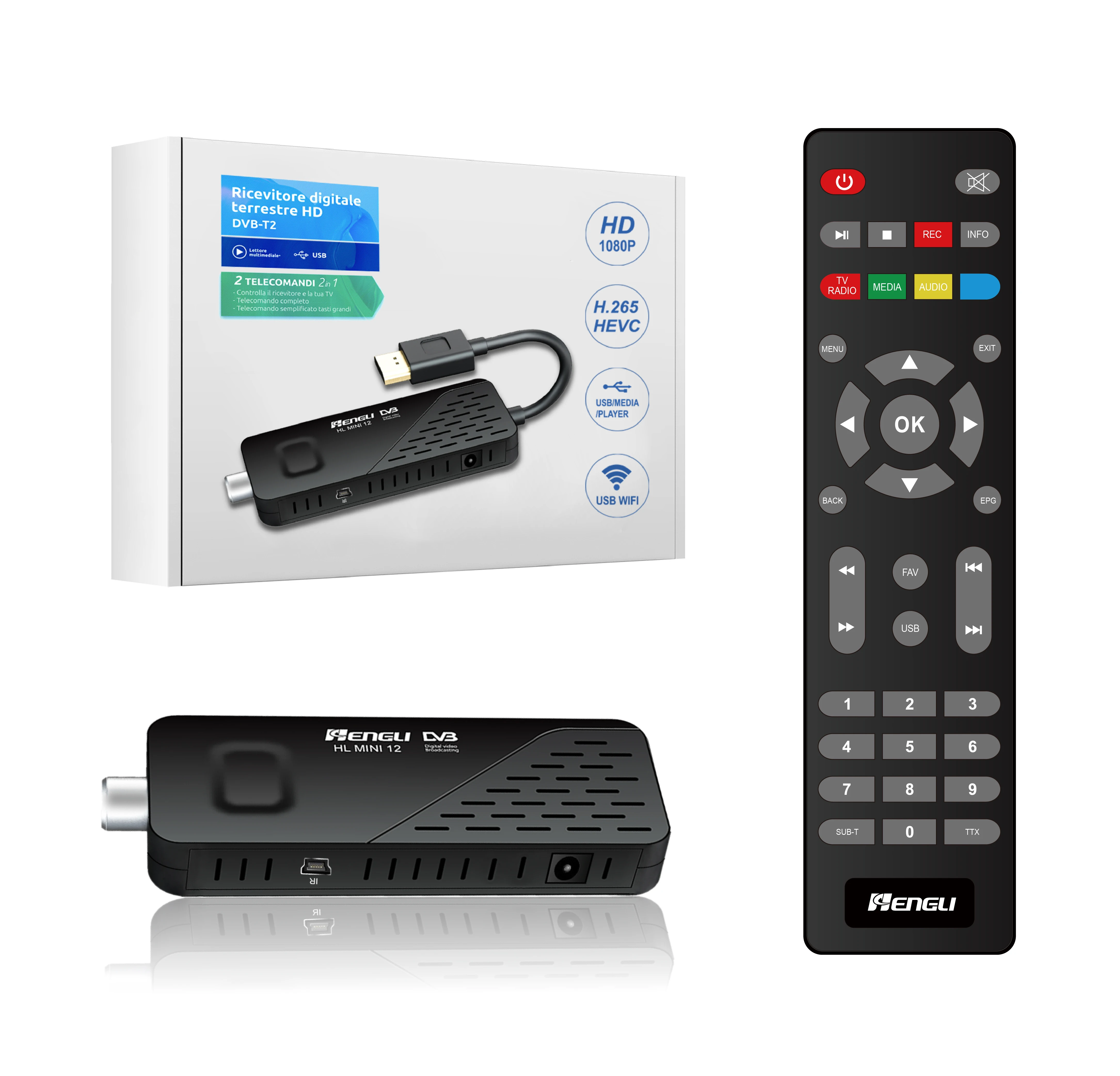 Europe DVB-T2 tv tuner DVB T2 MINI DONGLE HEVC receiver TV Stick  DVB -T2  stick set-top box