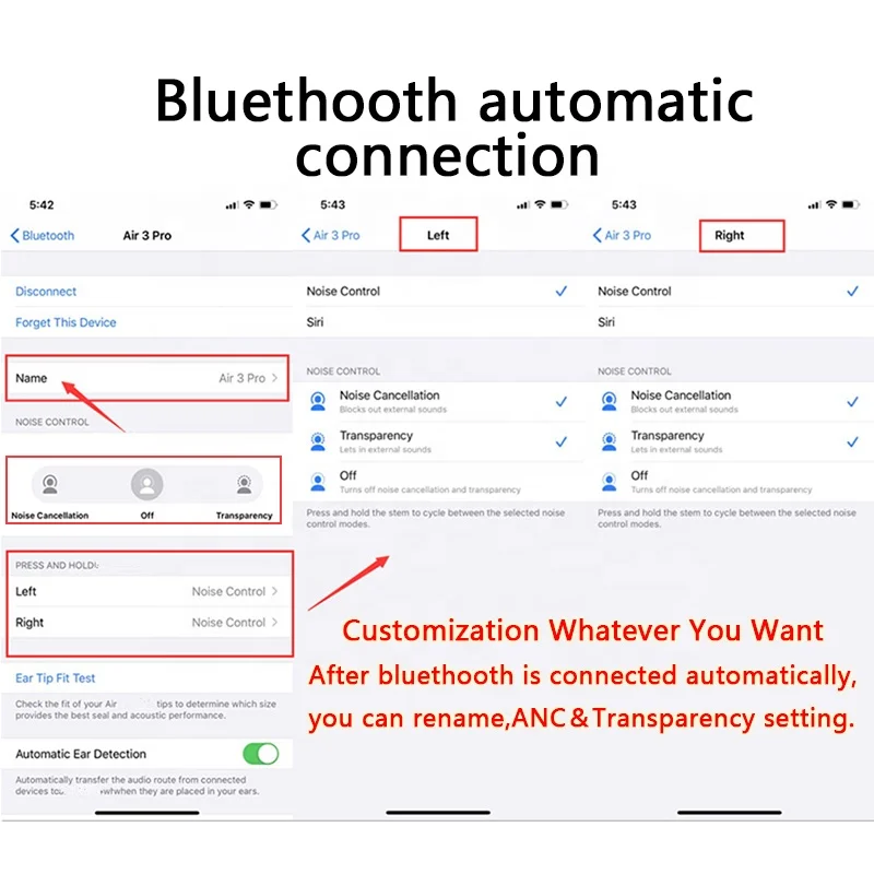 
In Ear TWS ANC Airpro Airoha 1562a 1:1 Noise Cancelling Rename GPS TWS Air Pro 3 Wireless Bluetooth Earphone Earbuds 
