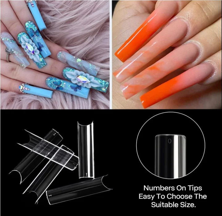 Caixuan Xxl Coffin Nail Tips Half Cover Extra Long C Curve  Extension System False Nails  Press On Tip  Stick on nails