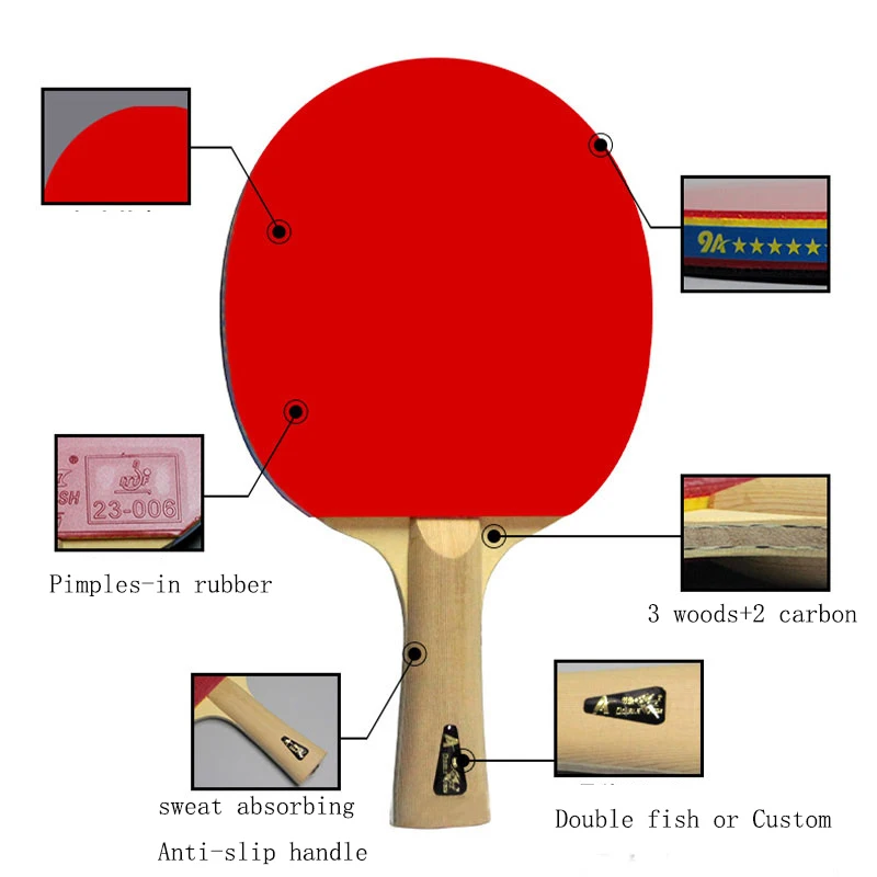 Double Fish Original Pro Carbon Wood Table Tennis Rackets, 5 Layers FL long handle Ping pong Paddles