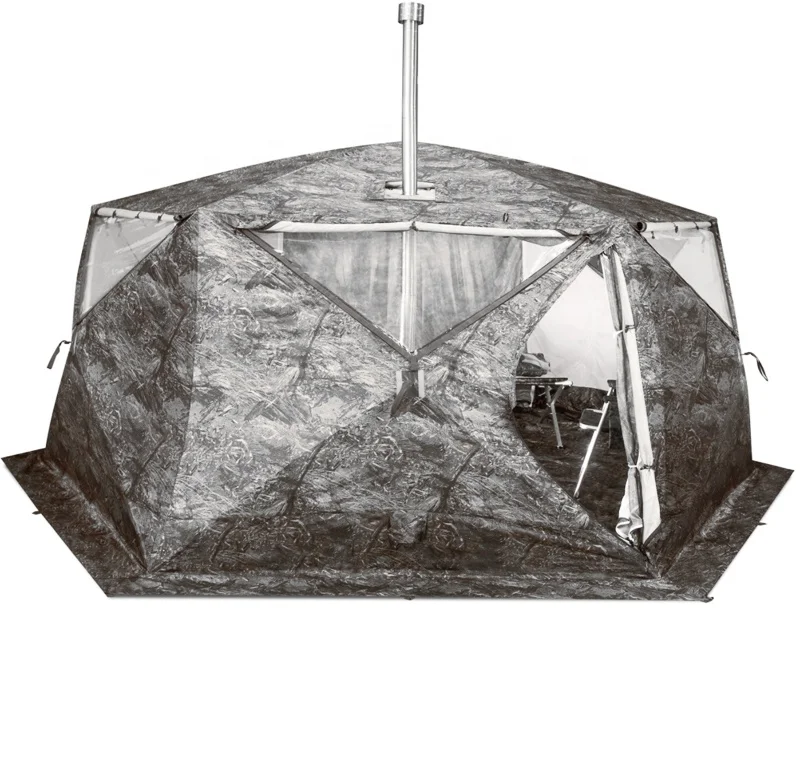 2m Hexagon 3 layer fabric stove hole camouflage winter tent