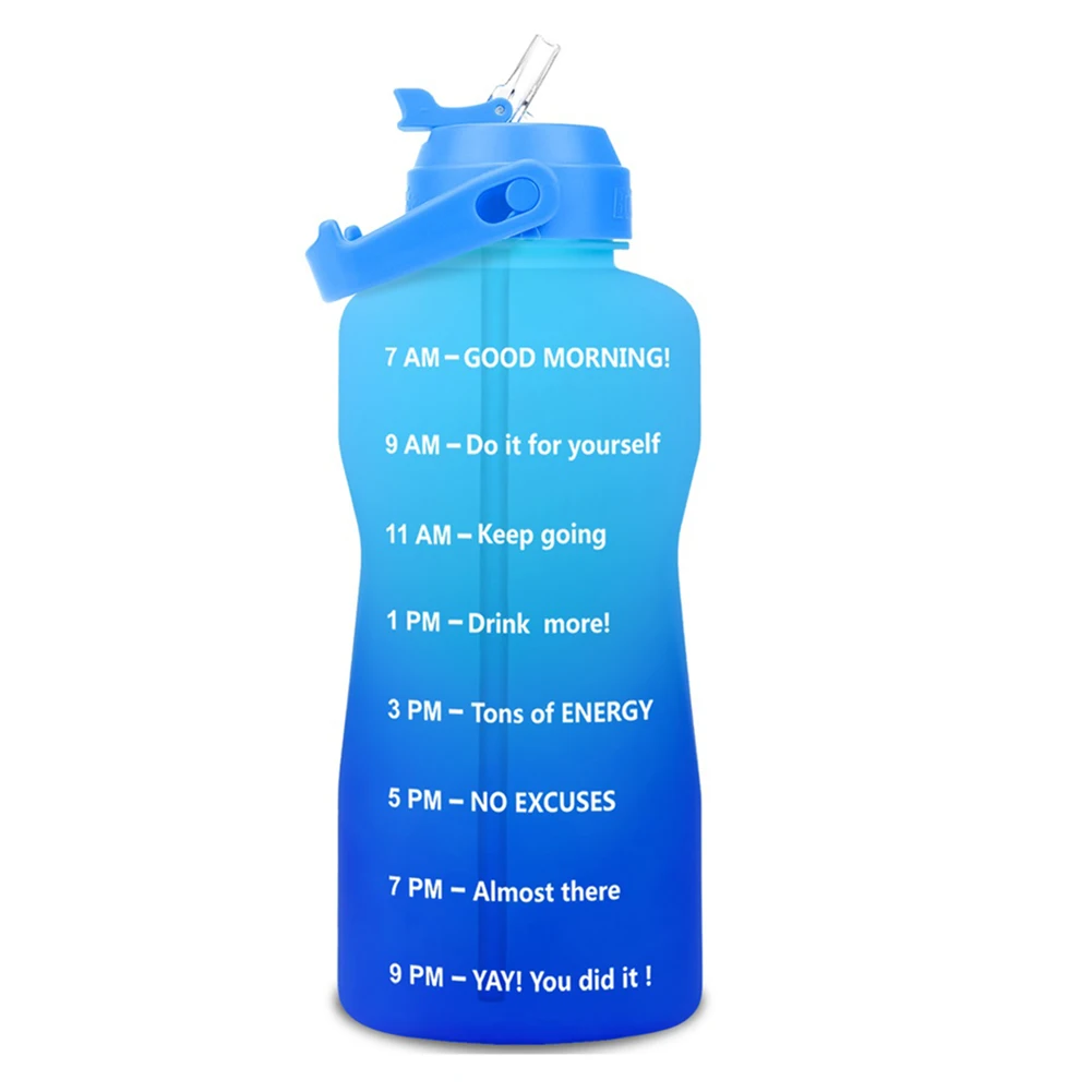2L Large Capacity Tritan Gradient Anti-Slip Leak Proof Half Gallon Motivational Sport Water Jug Bottle With Handle And Straw
