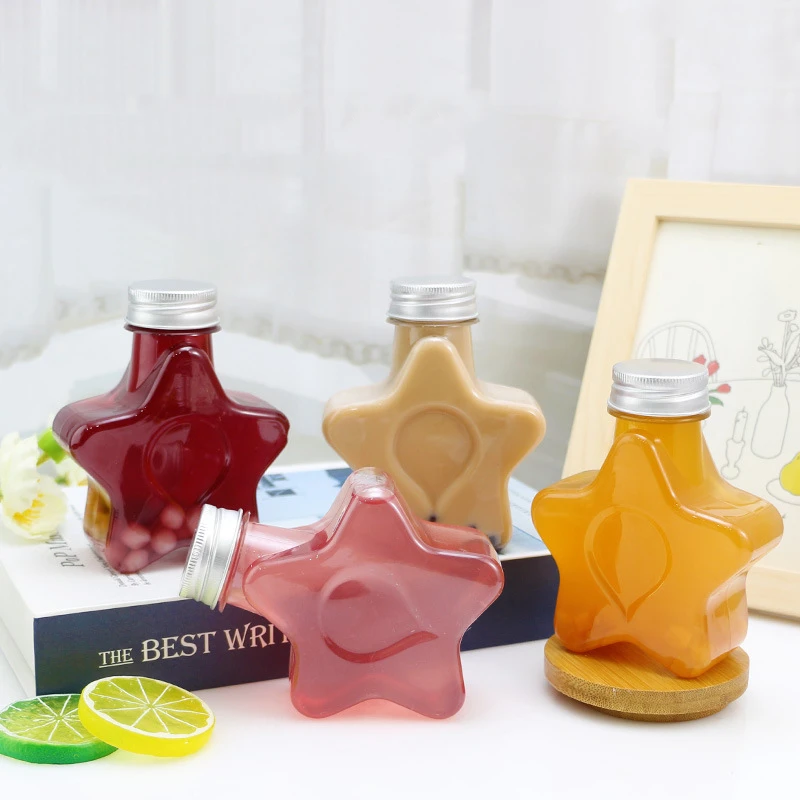 Wholesale Creative Large Mouth Bottle Takeaway Disposable Star shape PET Beverage plastic Milk Tea bottle