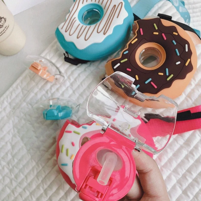 Children&Student Portable Doughnut Water Bottle tritan material School Drinking Water baby Straw Bottle Donut bottle