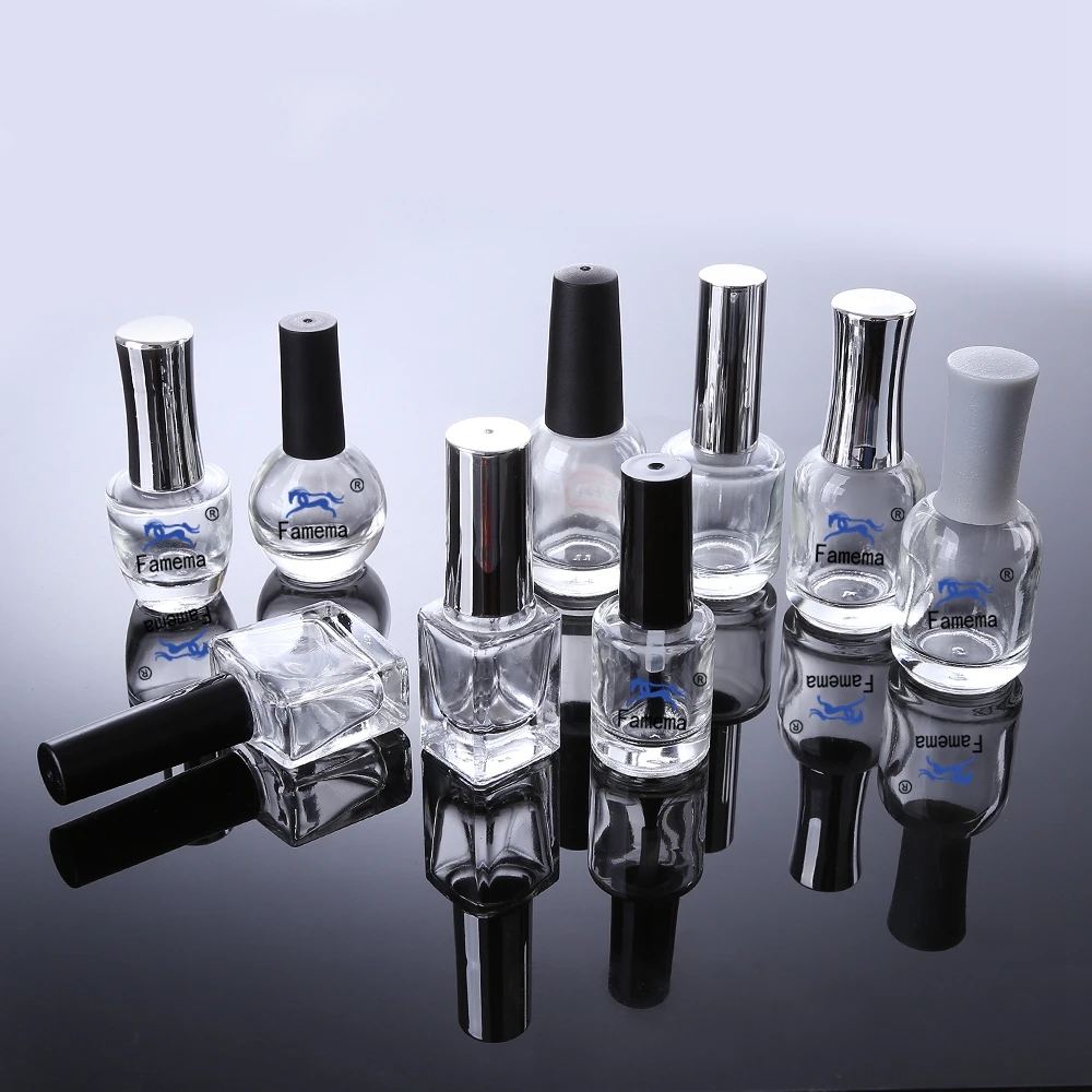 Wholesale 5ml 8ml 10ml 12ml 15ml Clear Empty Cosmetic Nail Polish Glass Bottle with Brush Cap Gel Containers
