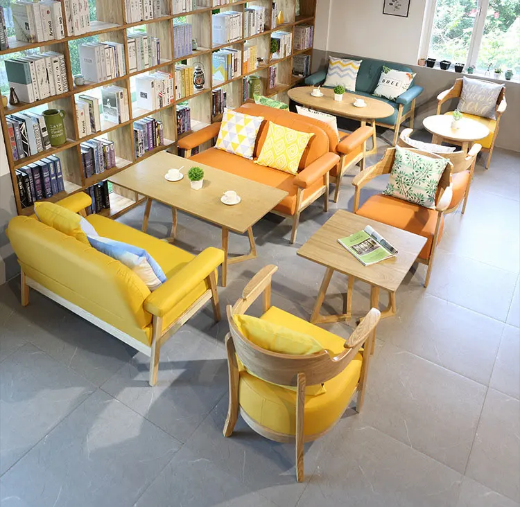 Customized library book bar rest area leisure negotiation cafe sofa chair dining milk tea shop table and chair combination