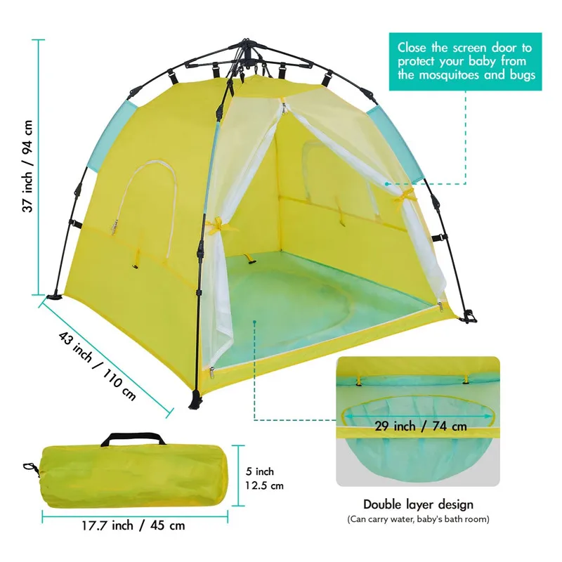 Super quality UPF 50+ UV protection automatic set up baby beach tent with pool and mosquito net