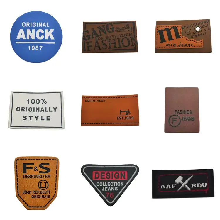 Heat treatment process label clothes accessories debossed logo fake leather patch