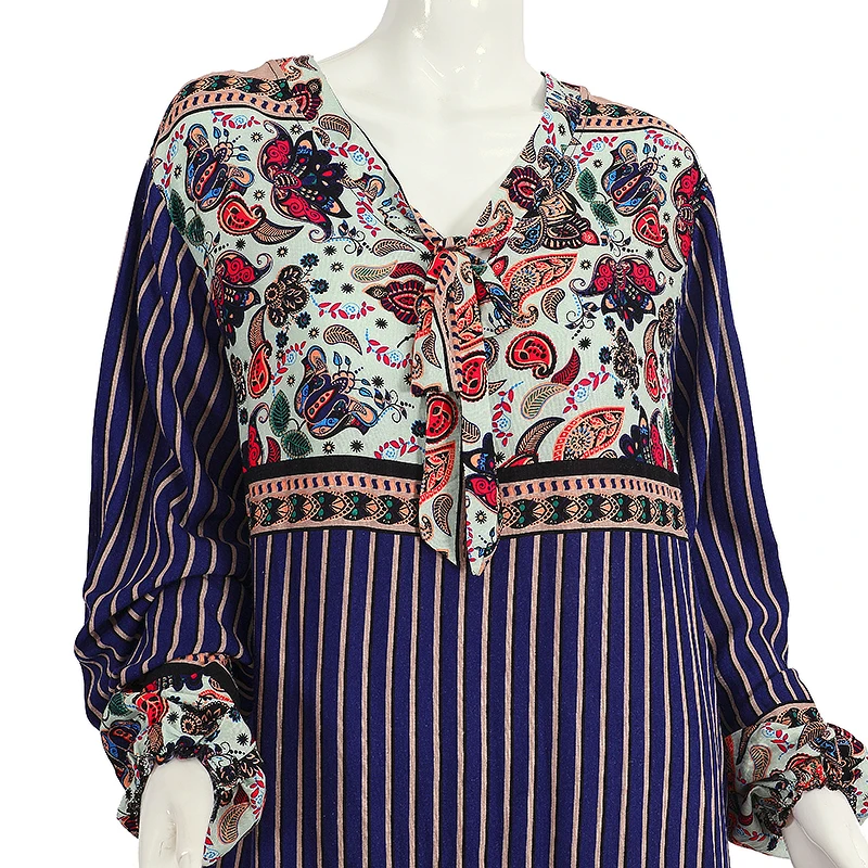 Modern Print Design Casual Dubai Cotton Long Sleeve Embroidered cotton printed long sleeve muslim woman s dress