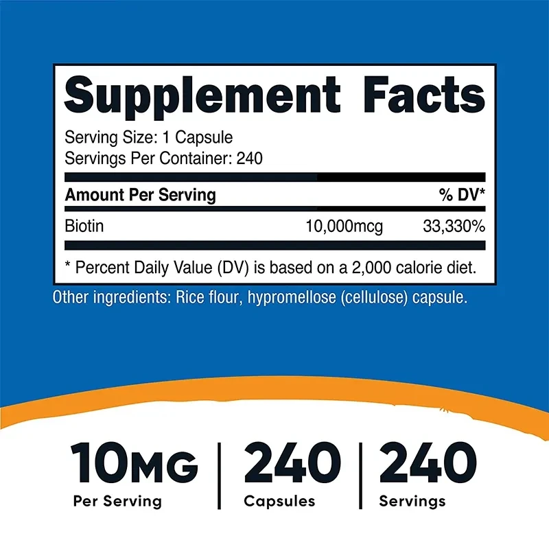 OEM/ODM own brand Halal hair vitamin supplement Natural Organic 10000mcg Biotin capsule for hair skin and nail health