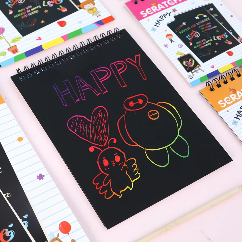 Ready to Ship Magic Scratch Book For Kids Rainbow Scratch Paper Note with Bamboo Sticks