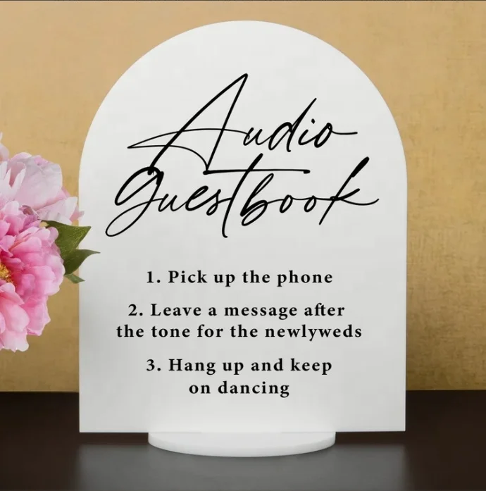 Arch shape Audio Guestbook Sign Phone Guest Book Frosted Acrylic Wedding Signage Leave A Message Wedding Sign
