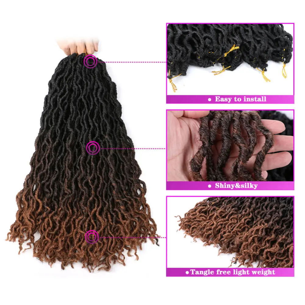 Goddess Faux Gypsy Locs Crochet Braid Hair Synthetic Locs Hair Extension Braids Wavy Curly Crochet Braids Hair