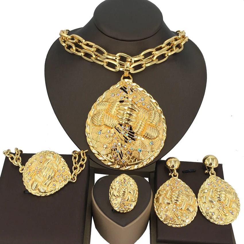 Yuminglai High Quality Dubai Jewelry Set Brazilian gold jewelry Italian 18k Gold Jewelry Big Set FHK13725