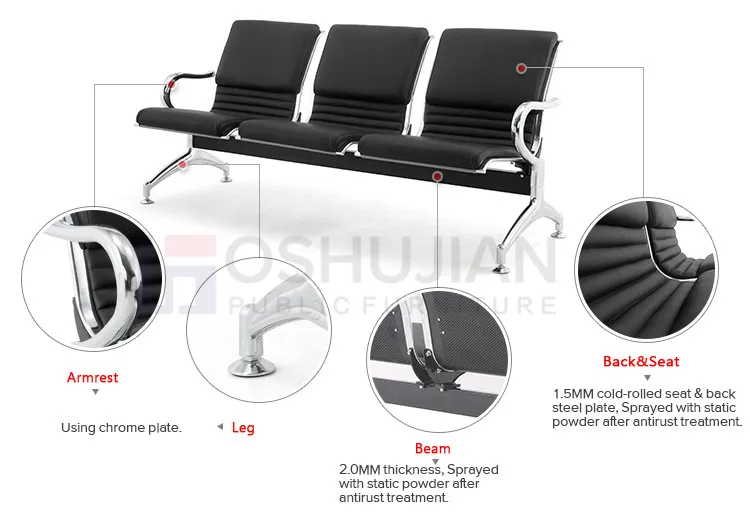 Hospital clinic airport tandem waiting lounge bank 3-seater sillas de espeara waiting room beam gang seating chair